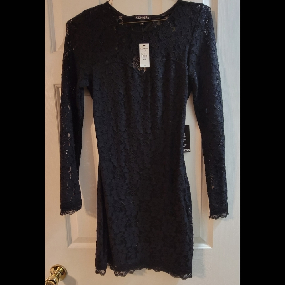 Long sleeve lace backless Express dress, black size medium